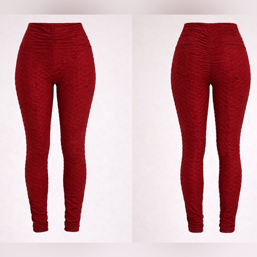 Red Textured Pants